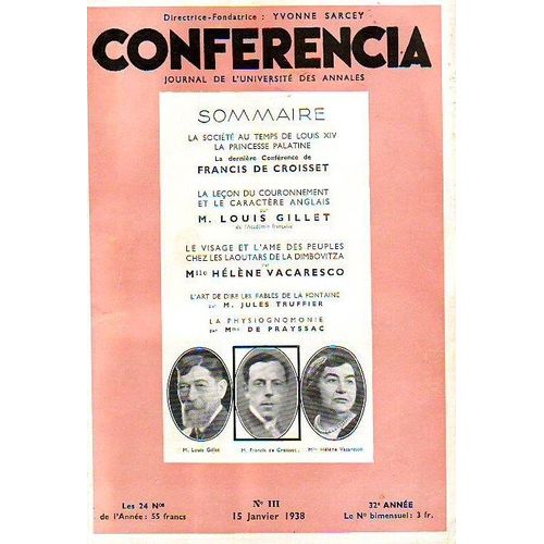 Conferencia  N° 3 : Journal De L'universite Des Annales 15 Janvier 1938