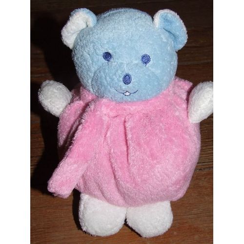 Ours Boule Musti Mustela Mustella Doudou Peluche Bleu Rose Blanc De 22 Cms