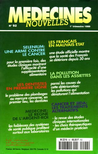 Médecines Nouvelles  N° 92 : Français En Mauvais État. Sélénium. Pollution Dans Les Assiettes.