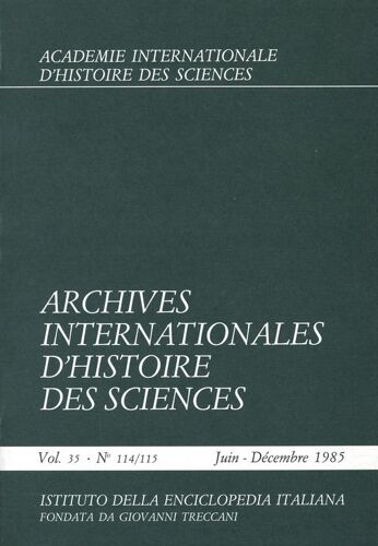 Archives Internationales D'histoire Des Sciences  N° 114