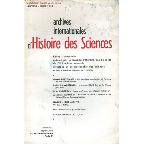 Archives Internationales D'histoire Des Sciences  N° 58