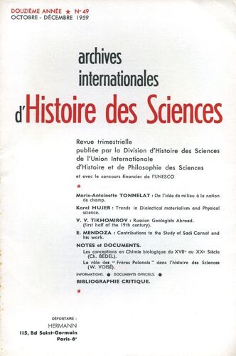 Archives Internationales D'histoire Des Sciences  N° 49