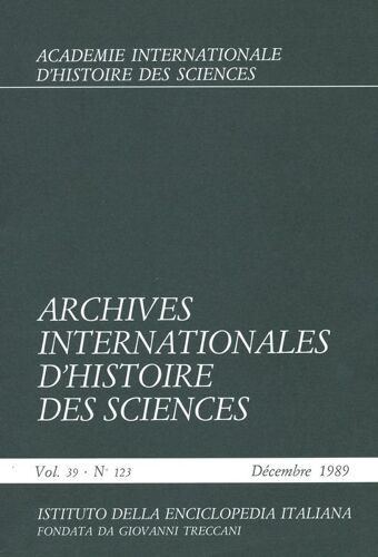 Archives Internationales D'histoire Des Sciences  N° 123
