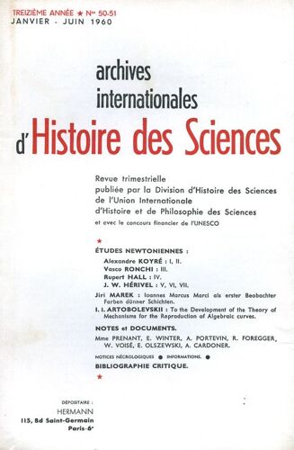 Archives Internationales D'histoire Des Sciences  N° 50