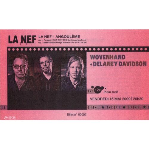 Ticket Billet Place Concert Wovenhand 2009 Angouleme
