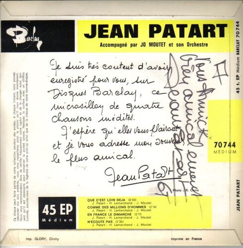 En France Le Dimanche, Que C'est Loin Deja , N'ecoute Pas, Comme Des Millions D'hommes