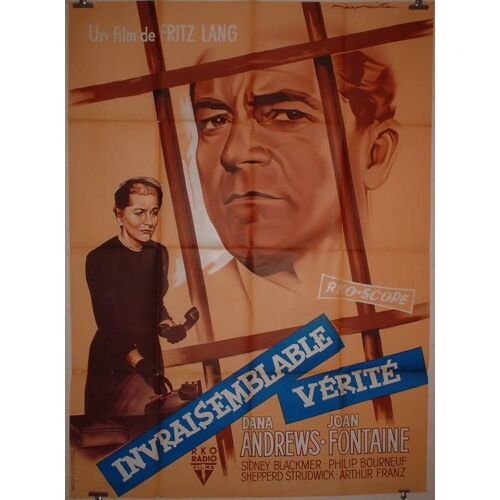 L'invraisemblable V?rit? - Film 1956 R?alisation Fritz Lang Avec Dana Andrews, Joan Fontaine, Sidney Blackmer - Affiche De Cin?ma Originale 120x160 Cm - Movie Poster - Dessin Roger Soubie