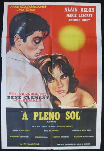 Alain Delon * Plein Soleil * Rene Clement - Film 1960 - Affiche De Cin?ma Originale Argentine - 74x110 Cm * Dessin Jean Mascii * Movie Poster * Alain Delon ; Marie Laforet ; Maurice Ronet