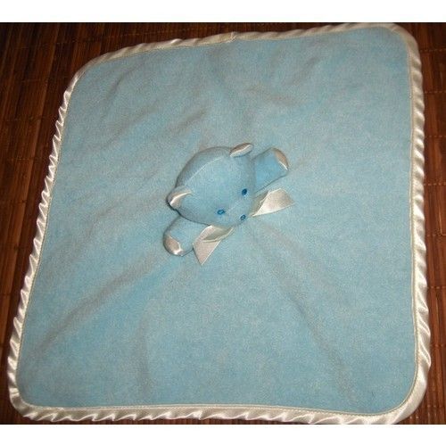Ours Musti Mustela Doudou Plat Couverture Polaire Mustella Peluche Bleu Blanc 40 X 40 Cms