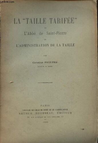 La Taille Tarifée De L Abbé De Saint-Pierre Et L Administration De La Taille