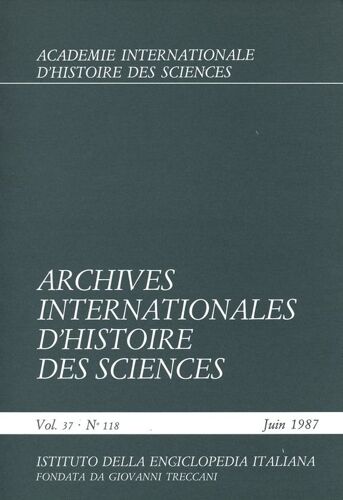 Archives Internationales D'histoire Des Sciences  N° 118