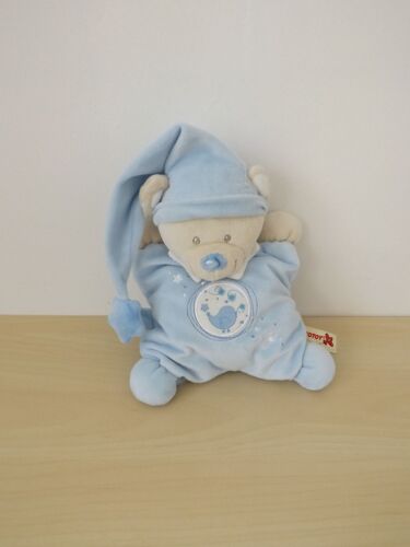 Doudou Ours Beige Bleu Oiseau Nicotoy