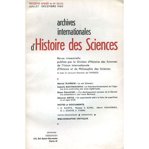 Archives Internationales D'histoire Des Sciences  N° 52
