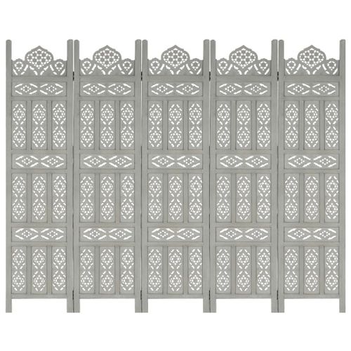 vidaXL Cloison de séparation 5 panneaux Gris 200x165 cm Bois manguier