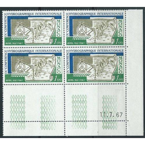 9ème Conférence Hydrographique Internationale Bloc De 4 Timbres Coin Daté 11 Juillet 1967 Neuf** N° 731