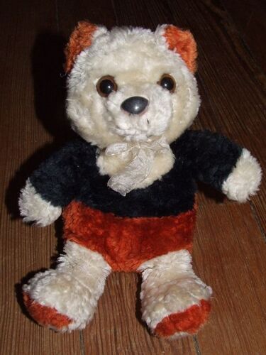 Ours Ancien Vintage Doudou Ocre Orange Beige Noir Peluche De 27 Cms