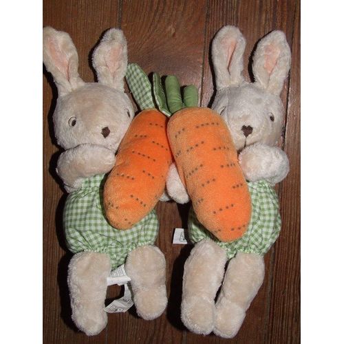 Lapin Ikea Doudou Peluche Beige Vichy Vert Carotte Orange Lot De 2 Avec Grelot Peluche Minnen Kanin De 26 Cms + Oreilles De 7 Cms