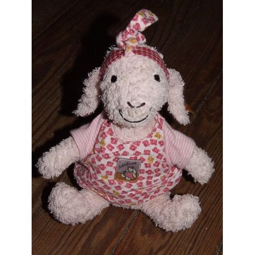 Lapin Steiff Shlahammle Doudou Rose Fleurs Peluche Assis De 21 Cms