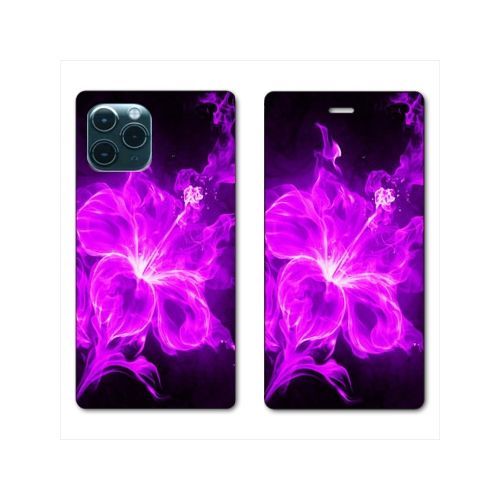 Housse Cuir Portefeuille Pour Iphone 11 Pro (5,8) Fleur Hibiscus Violet