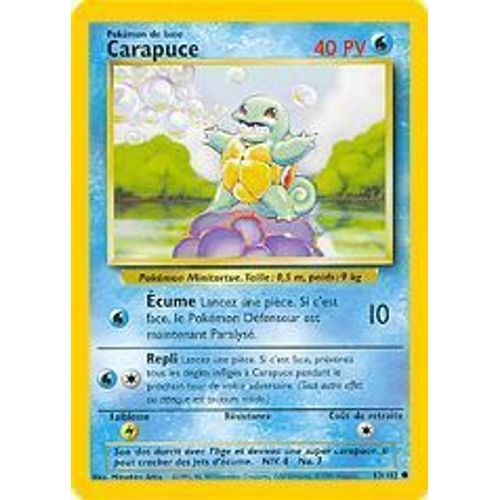 Carte Pokemon  - N°63/102 - Carapuce - Série 2 - 1996-1998