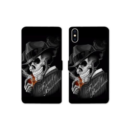 Housse Cuir Portefeuille Pour Iphone X / Xs Tete De Mort