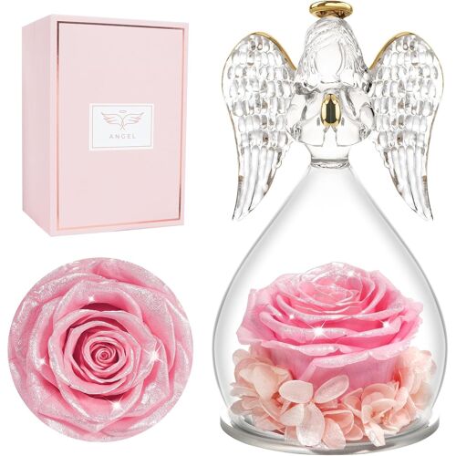 Rose Eternelle Cadeau Femme, Fleur Eternelle Cadeau Anniversaire Femme Mariage, Rose Éternelle Guardian Ange Figurine Cadeaux Maman Mamie Belle Mere, Cadeaux Noel Saint Valentin Fete des Meres