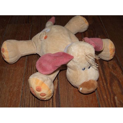 Chien Nattou Jollymex Doudou Chien Bo Beige Orange Rose Collier Bleu Mauve Peluche De 34 Cms