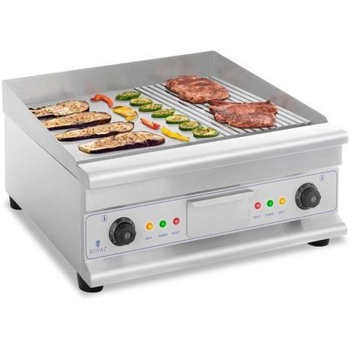 Plancha Grill Électrique Double Lisse & Nervuré Tiroir 6400 W 50-300°C 60X40cm