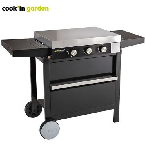 Plancha gaz sur chariot FINESTA 3 Brûleurs 61 cm avec capot inox de protection Cook'in Garden