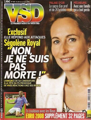 Vsd Du 28 Mai 2008  N° 1605 : Celine Dion (2p) Marie Jose Perec (2p) Les Bleus Euro 2008 Encart Central 29p - Arthur H (1p) Michele Morgan (1p)