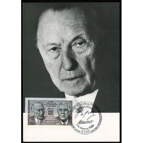 Carte Postale 1er Jour : 25e Anniversaire Du Traité Sur La Coopération Franco-Allemande - Traité De L'elysée - Konrad Adenauer