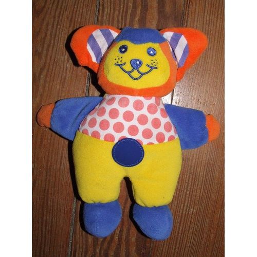 Chien Ours Chat Doudou Playskool Peluche Orange Jaune Bleu De 24 Cms