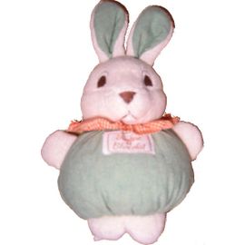 Doudou Boule - Lapin Vert Et Crème, Collerette Vichy Orange