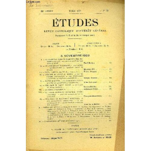 Etudes Tome 177 N° 21 - Le Cardinal Mariano Rampolla Del Tindaro (1843-1913), A Propos D Une Biographie Récente Par Paul Dudon, Le Coup D État En Espagne, Les Causes, Le Programme Du Général Primo De(...)