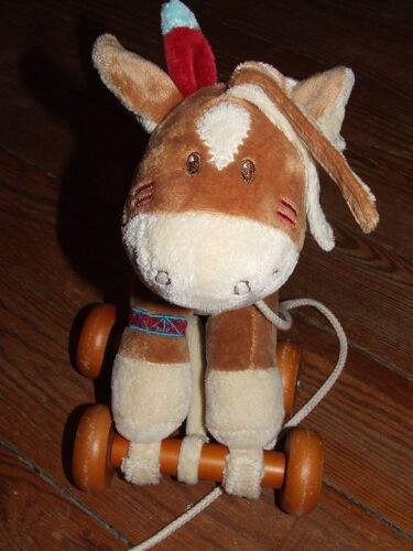 Pinto Noukies Noukie's Doudou Cheval A Roulettes A Tirer Peluche 25 Cms