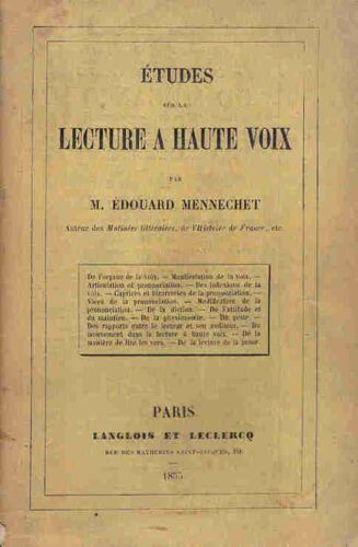 Etudes Sur La Lecture A Haute Voix