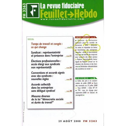 La Revue Fiduciaire Fh 3263 N° 1298  N° 3263 : Temps De Travail Et Congés : Ce Qui Change.
