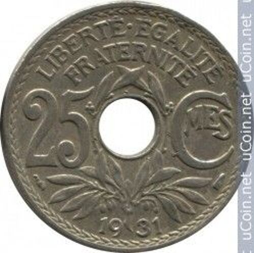 France = Pièce De  25 Centimes Lindauer,  De 1931.