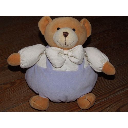 Ours Boule Patapouf Priscilla Larsen Jollybaby Doudou Mauve Bleu Lavande Grelot Peluche 30 Cms