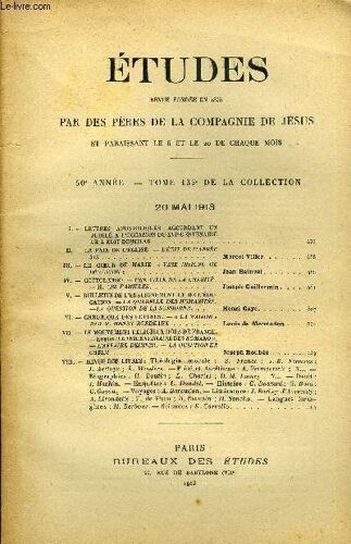 Etudes Tome 135 N° 10 - Lettres Apostoliques Accordant Un Jubilé A L Occasion Du Xvie Centenaire De L Édit De Milan, La Paix De L Église, L Édit De L Anné 313 Par Marcel Viller, Le Coeur De Marie Vase(...)