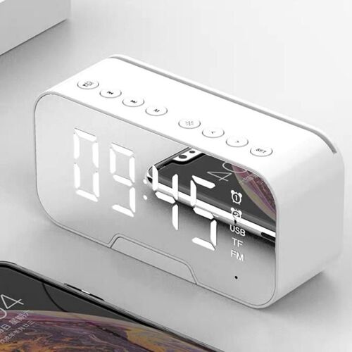 Réveil miroir multifonction, haut parleur stéréo sans fil, Bluetooth, Super basses, avec Radio FM, LED, Support de cartes TF