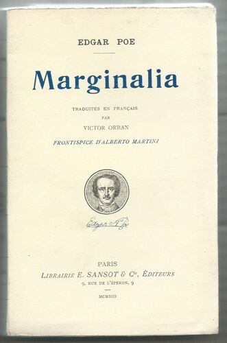 E. Poë : Marginalia - 1ère Édition Traduction Française - 1913