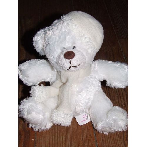 Ours Cobico Blanc Bonnet Echarpe Creme Doudou Peluche 22 Cms