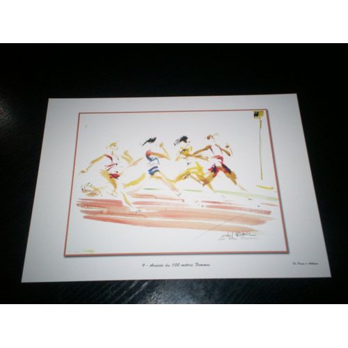 Reproduction D'aquarelle De Joel Blanc De Paris À Athènes Arrivée Du 100 Mètres Hommes