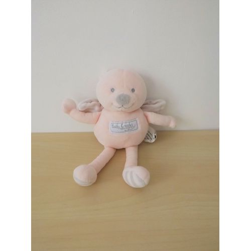 Doudou Ours Ange Rose Gris Ailes Rayées Baby Creeks