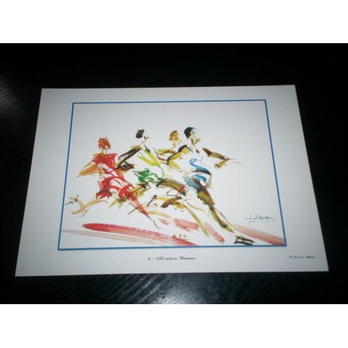 Reproduction D'aquarelle De Joel Blanc De Paris À Athènes 100 Mètres Hommes