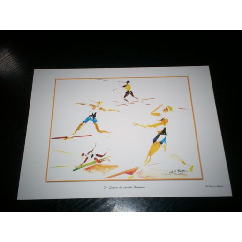 Reproduction D'aquarelle De Joel Blanc De Paris À Athènes Lancer Du Javelot Hommes
