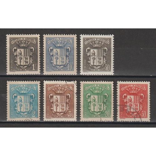 Andorre Français, 1937-1943, Armoiries Des Vallées, N°47 À 49 + 51 + 53 À 55, Neufs & Oblitérés.