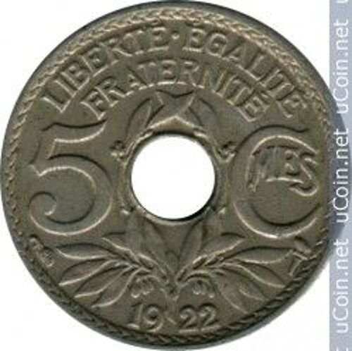 France = Pièce De 5 Centimes, Type Lindauer Trouée, En Cupronickel, Année 1922