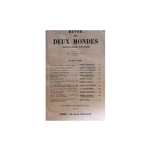 Revue Des Deux Mondes Du 15/08/1933